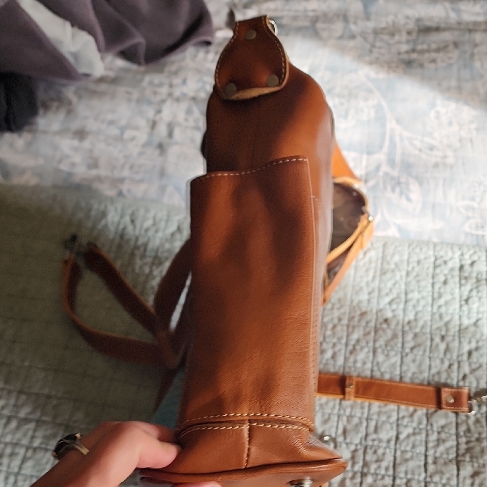 Women’s Tan Leather Tote Bag with Multicolor Panel - Picture 7 of 9